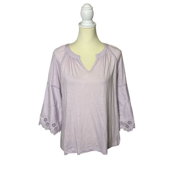 Caslon Lavender Floral Embroidered Eyelet Sleeve Blouse Women's Size Large - Picture 1 of 16